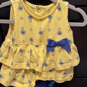 Yellow dress bodysuit with blue bow